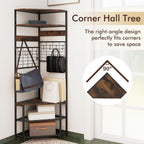 Giantex Corner Hall Tree, 73" Tall Coat Rack w/Shoe Storage Bench, 12 Metal Hooks, 5-Tier Entryway Shoes Shelf Organizer, Freestanding Clothes Rack for Living Room, Bedroom (Rustic Brown & Black)