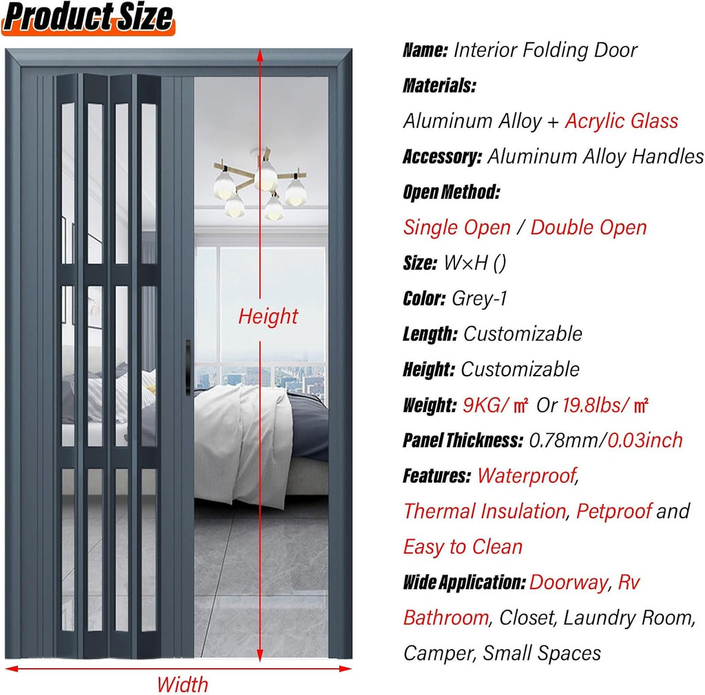 Interior Sliding Barn Door, Accordion Folding, Single/Double Bedroom Divider for RV Mobile Home, -1 80x80in(203.2x203.2cm)