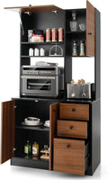PETSITE Kitchen Buffet Hutch Storage Cabinet, 71" Freestanding Pantry with 3 Cabinets & Drawers, Adjustable Shelves, Microwave Cupboard for Living Room, Dining Room (Walnut)