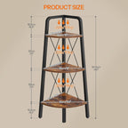 HOOBRO Corner Shelf, 3-Tier Corner Shelf Stand, 40” Tall Ladder Bookshelf, Industrial Corner Display Shelf Plant Stand for Living Room, Kitchen, Home Office, Rustic Brown BF143CJ01