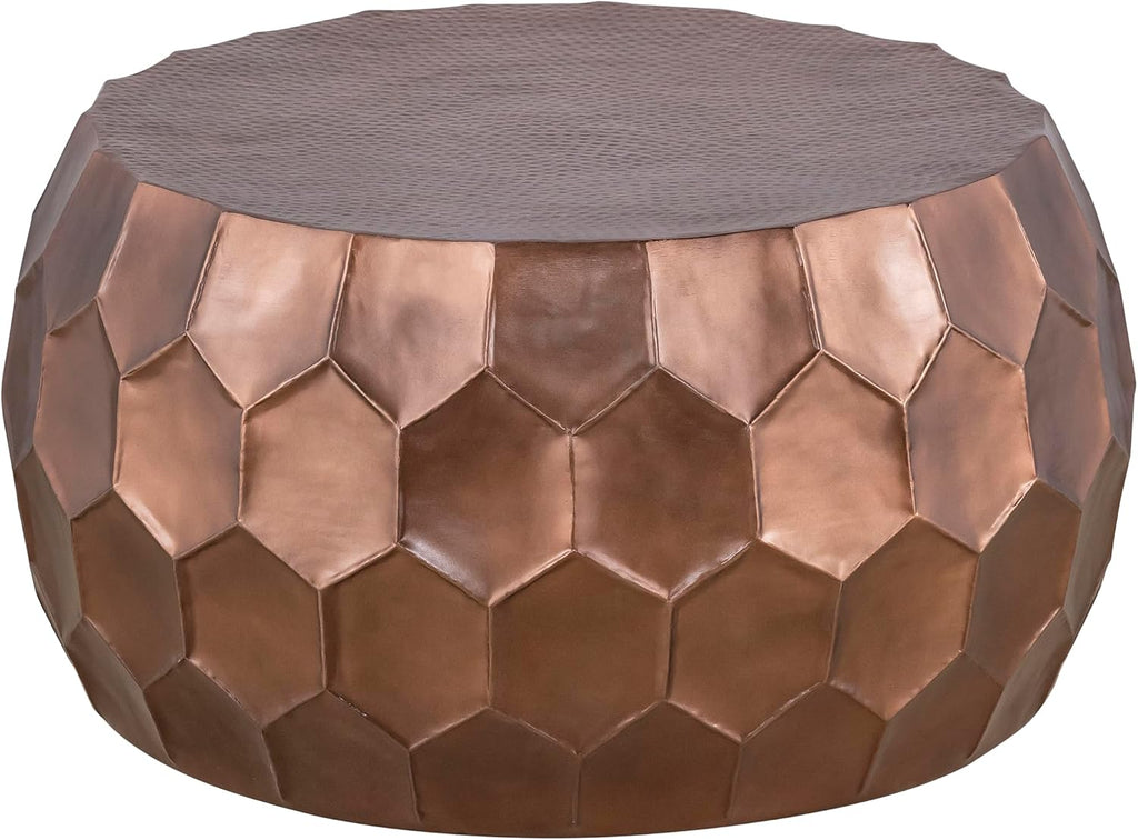 Round Aluminum Material 32" Coffee Table and 21" Height End Table Set 2PC Tables with Glossy Diamond Patterned Base Copper