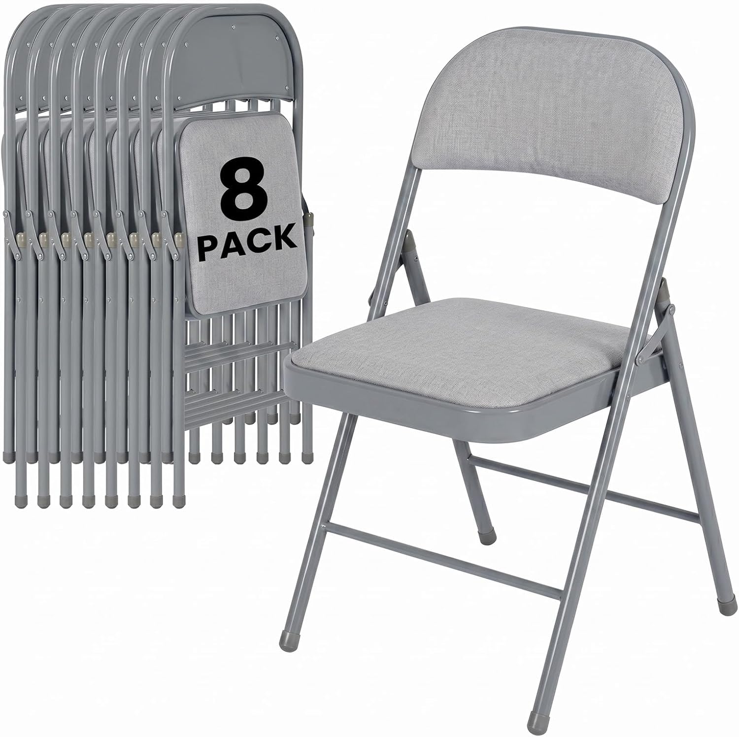 8 Pack Folding Chairs, Fabric Dining Chair Set with Padded Cushion and Back, Indoor Outdoor Seat for Home Office, Parties, Events, Wedding, Extra Guest Seating, Graphite Gray
