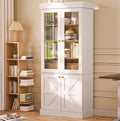 ivaniti 71" Tall Kitchen Pantry Cabinet, Rustic Farmhouse Storage Hutch with Glass Doors & Adjustable Shelves, Freestanding Wood Buffet Cabinet for Dining Room, Living Room, White