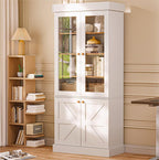 ivaniti 71" Tall Kitchen Pantry Cabinet, Rustic Farmhouse Storage Hutch with Glass Doors & Adjustable Shelves, Freestanding Wood Buffet Cabinet for Dining Room, Living Room, White