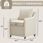 Rolled Dining Chair with Casters, Upholstered Modern Rolling Armchair with Wheels for Kitchen (1, Fabric Beige)