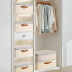 Homsorout Large Closet Storage Bins - Compression Organizer Bins, Stackable Closet Organizer, Expandable Under Bed Storage Containers for Clothes, Towels, Sheet, 2 Pack, Beige