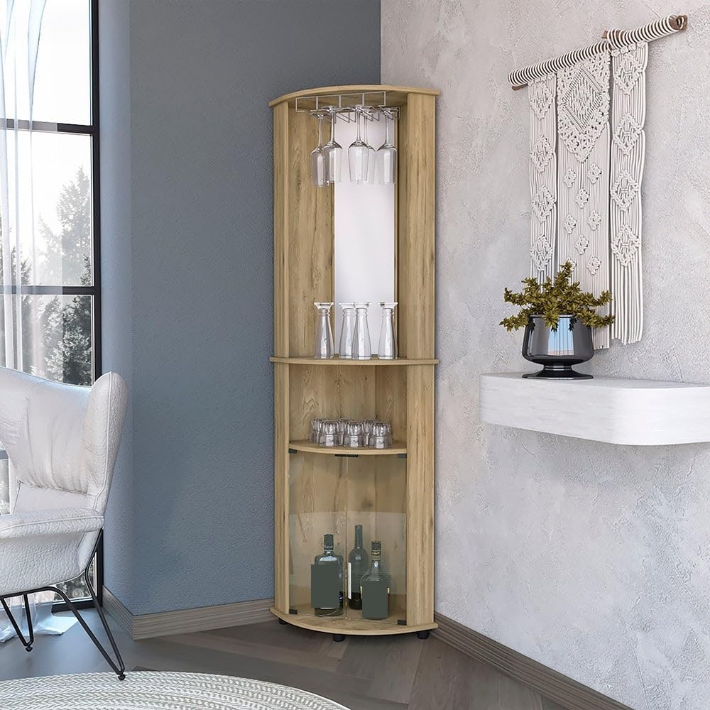 Storage Cabinet 2-Shelf Corner Wine Cabinet with Glass Rack, Tall Pantry Sideboard for Living Room Kitchen,for Kitchen Home