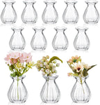12 Pieces Glass Bud Vases for Centerpieces Bulk 3.5 Inch Mini Flower Bouquets Vases Small Cute Crystal Ribbed Glass Bud in Bulk for Wedding Baby Bridal Shower Table Party Home Decor (Clear)