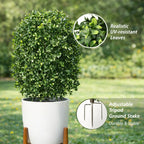 Artificial Topiary Trees, Set of 2 Faux Boxwood Topiary Ball Tree | UV Resistant, Indoor Outdoor, Front Porch Decor, Garden Yard & Balcony