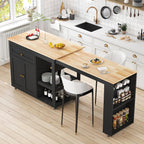 JassmiPkwy 78'' Rolling Kitchen Island with Extendable Dining Table for 4, Kitchen Islands on Wheels w/Pull Out Table, Drawer, 2-Tier Storage Shelf, Hooks, Black
