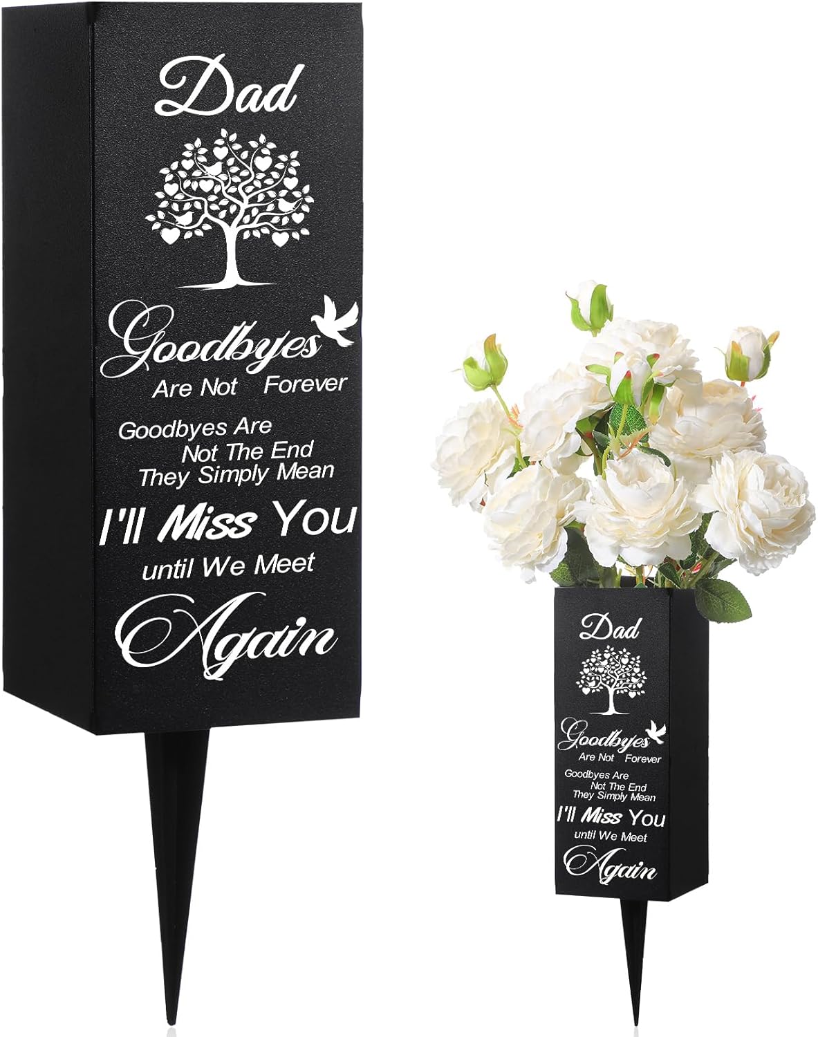 Geosar Cemetery Vases for Grave Metal Flower Holder with Spikes Memorial Funeral Gravesite Flowers Vase Decorations for Loss of Loved One(Goodby are Not the End)