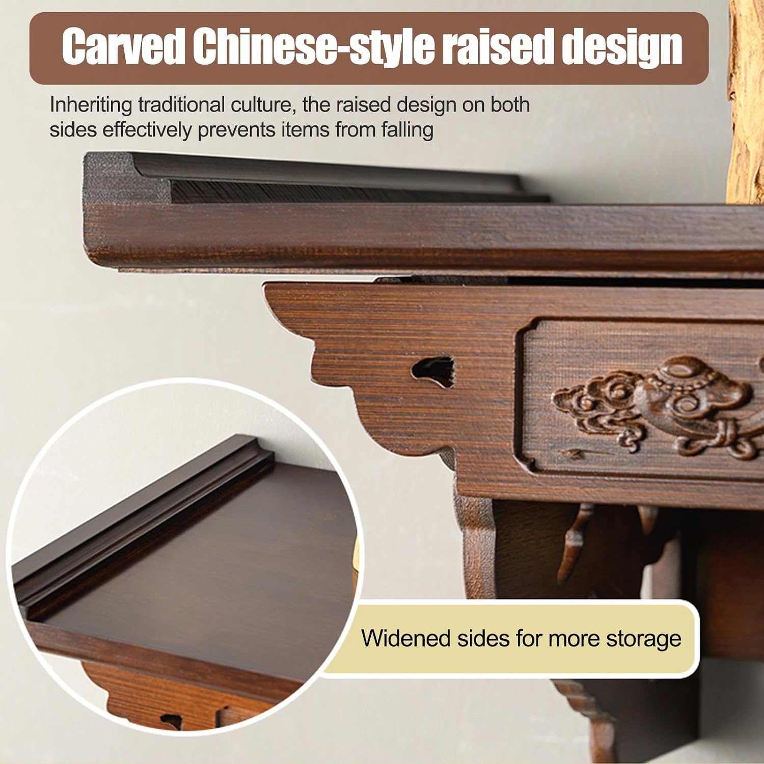 HARELA Buddha Altar Table, Wall-Mounted Personal Shrine Altar Table, Buddhist Altar Shelf for Home, Wall Hanging God Shelf for Wealth God, Guanyin, Buddha Statue(80x30x20cm/31.5x11.8x7.9in)