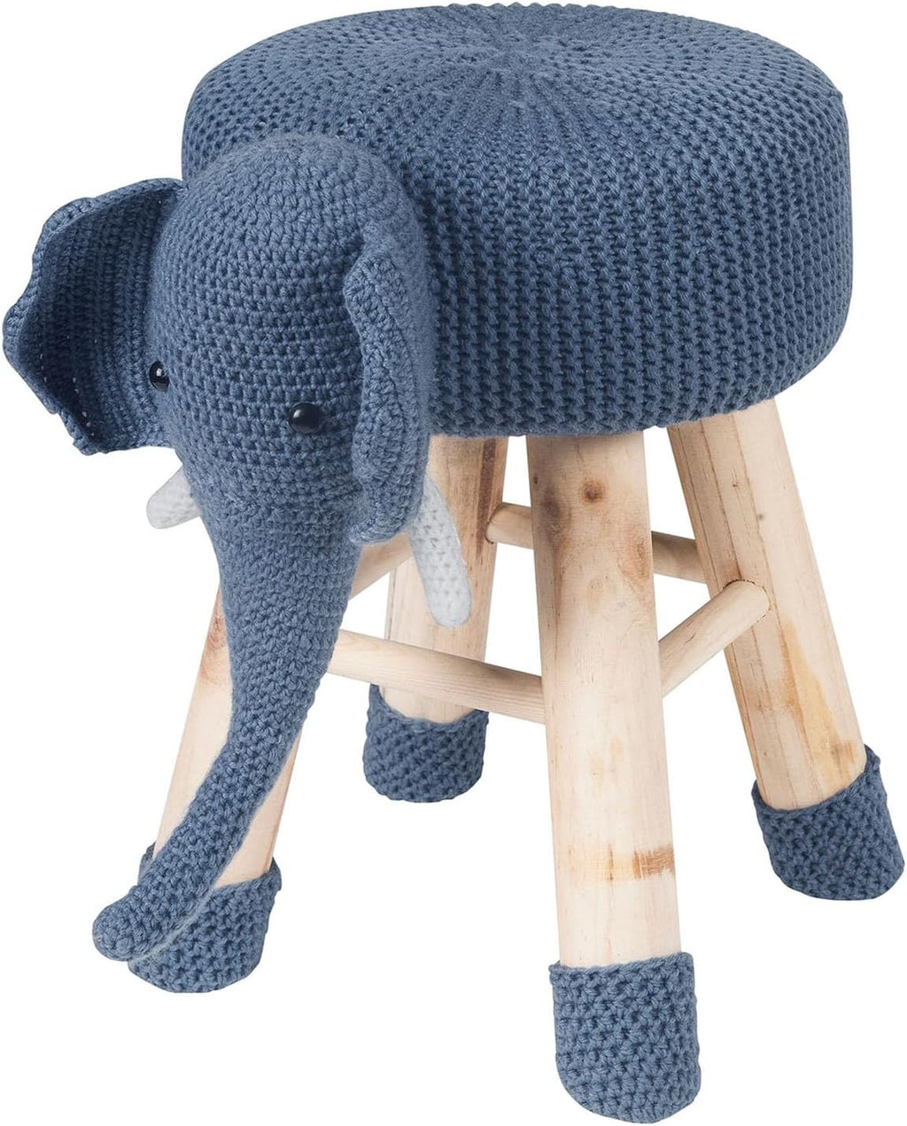 Cute Animal Ottoman Stool for Kids, Upholstered Foot Stool with Solid Wood Legs, Portable Small Seat for Bedroom Nursery Playroom Living Room (Navy Blue)