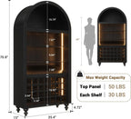 71" Tall Arched Wine Bar Cabinet with Wine Racks & Glass Holder, Wide Liquor Cabinets with LED Lights & Charing Ports, Kitchen Pantry Cupboard, Coffee Bar Storage Cabinet for Home, Dining Room (Black)