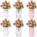 6 Sets Artificial Peach Branches with Vase Ribbon 12.6'' Realistic Faux Fruit Bouquet Fake Stem with Green Leaves Decorative for Home Party Farmhouse Table Decor (Pink, White, Clear)