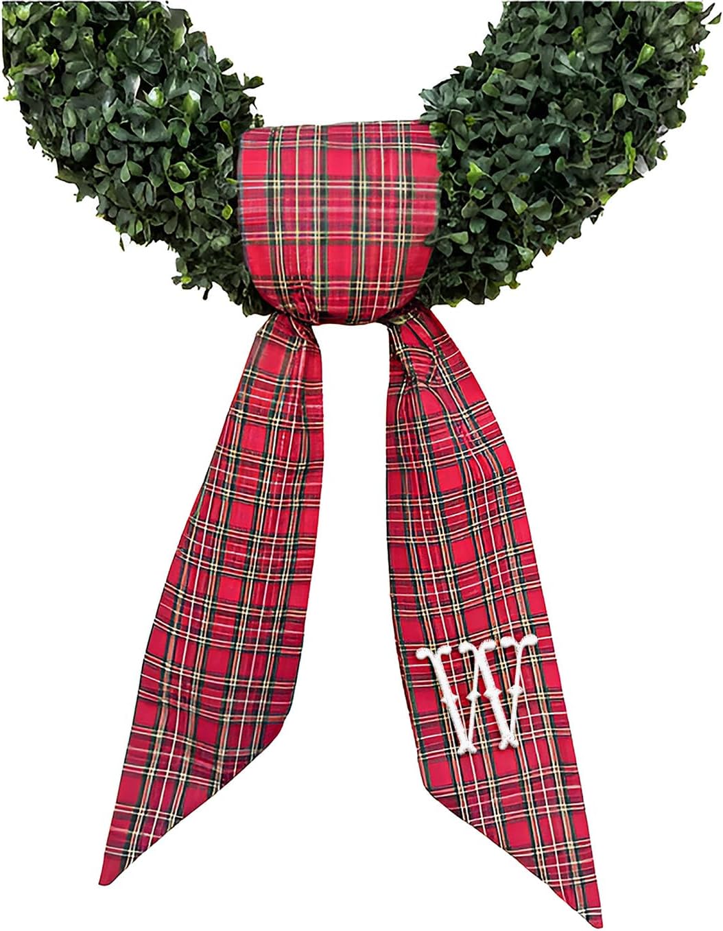 Monogram Wreath Sash for Front Door, Red Embroidered Linen Wreath Sash, Porch Accessory for Xmas Party Yard, Wedding, and Boxwood Decoration, Indoor Outdoor Décor - (W)