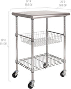 Seville Classics Commercial Work Table Island Utility Cart Prep Station, for Restaurant, Kitchen, Warehouse, Garage, Hotel, Home, Stainless-Steel Top NSF, 24" W x 20" D