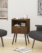 JOONEE Nightstand,Modern Bedside Table with Storage Drawer and Open Wood Shelf, for Living Room, Bedroom and Small Spaces, Accent Night Stand with Solid Wood Legs, Easy Assembly,Walnut Brown
