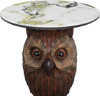 Owl Side Table, Round End Table with Faux Marble Top, Resin Owl Statue Base, Unique Animal Accent Table for Living Room, Bedroom, Nursery, Rustic Brown 22.83“ Tall 17.17" Height