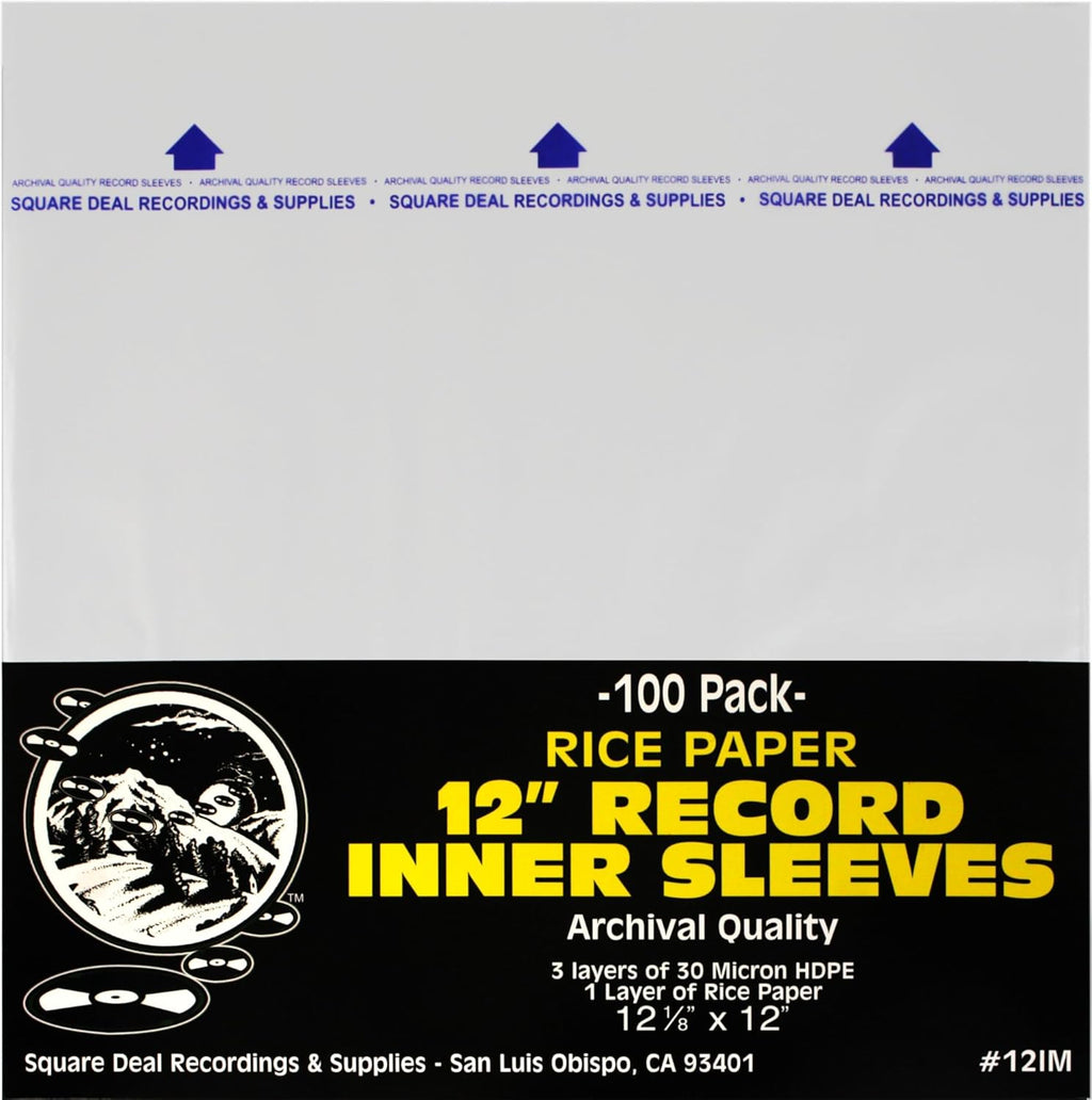 (100) 12 Inch Record Inner Sleeves - 3-Layers of Archival Quality, Anti-Static HDPE with Rice Paper Enclosed Insert for Extra Rigidity #12IM
