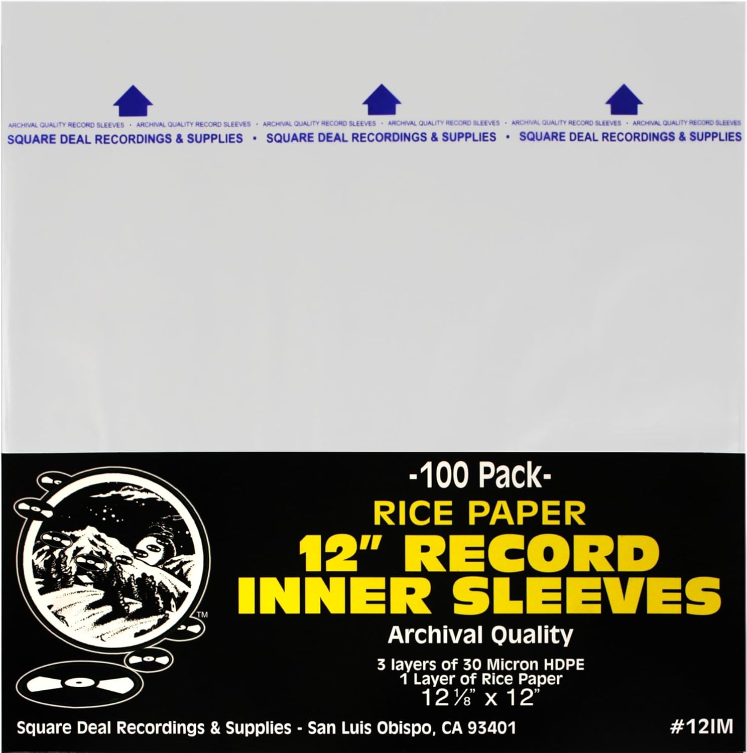 (100) 12 Inch Record Inner Sleeves - 3-Layers of Archival Quality, Anti-Static HDPE with Rice Paper Enclosed Insert for Extra Rigidity #12IM