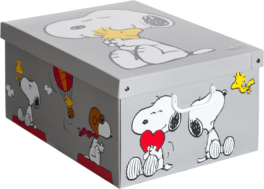 Lavatelli: Storage Box 6 Pack: Large - Snoopy - Grey, Lid & Handles, Decorative Cardboard Organizer, Stack-Fold, Home-Clothes-Toys, 19.7 x 15.4 x 9.4"