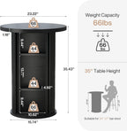 Tribesigns Round Bar Table, 35.4" Bar Height Bistro Pub Table with 3-Tier Hidden Storage & Slide Door, Wood High Top Cocktail Table for Home Bar, Kitchen, Small Space