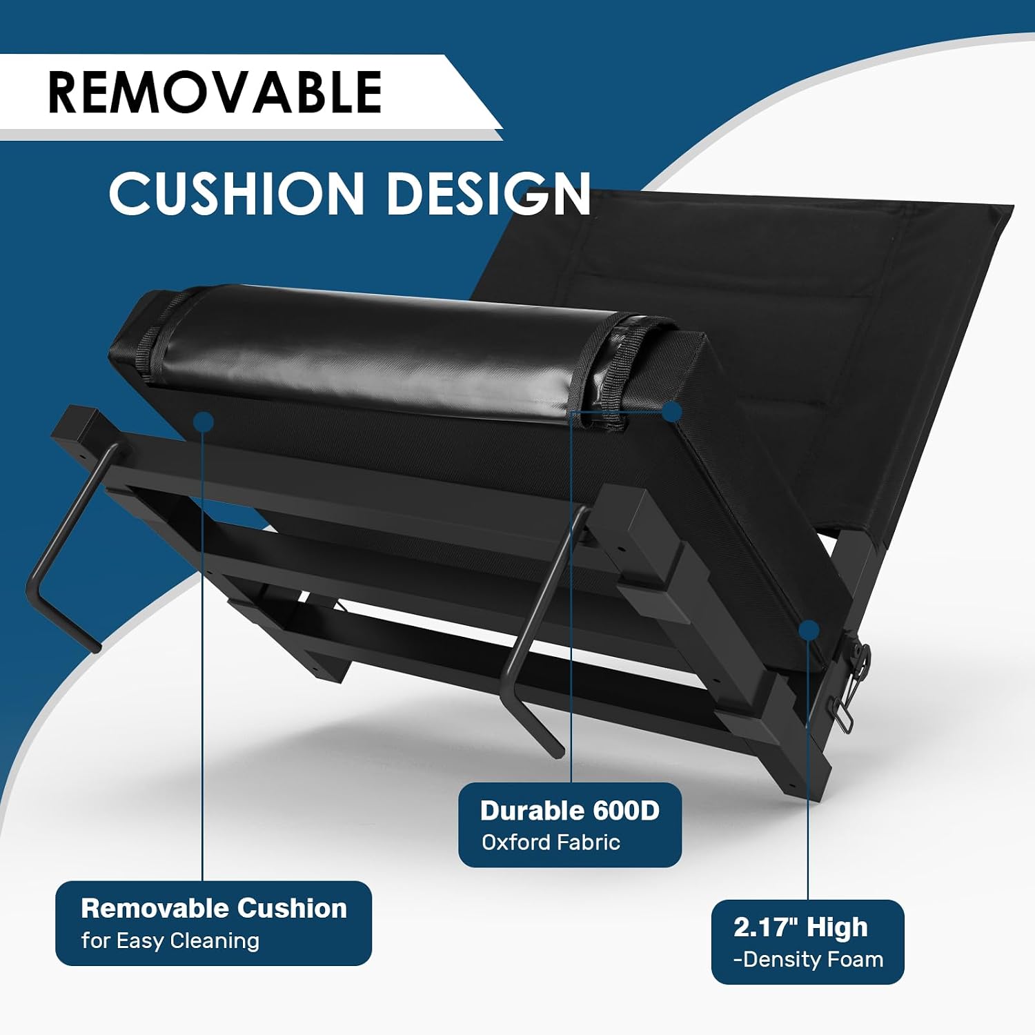 Stadium Seats with Back Support,Bleacher Chairs with Cushion, Portable Folding Stadium Chair with Removable Cushion and Large Pocket for School Events Sports Game(Black)