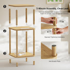 Bamboo End Table with Charging Station, Side Table for Small Space, Small Table Stand, Narrow Wooden Bedside Table Nightstand with Shelves, for Nursery, Living Room, Bedroom, Natural