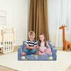 Kids Couch Extra Large, Glow in the Dark Folding Kids Sofa for Boys, 2 Seats Comfy Couch for Children Bedroom Playroom Nursery, Astronaut