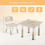 Height Adjustable Kids Table and Chairs Set (2 Chairs) for Ages 2-8 | Non-Slip Toddler Activity Table with Wipe-Clean Desktop, Montessori Learning & Art Drawing Desk for Home Preschool Classroom