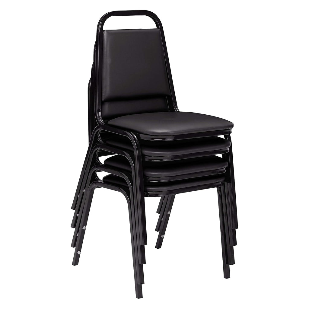 National Public Seating NPS 9100 Series Vinyl Stacking Chair, Panther Black/Black, 4/Pack (9110-B/4)