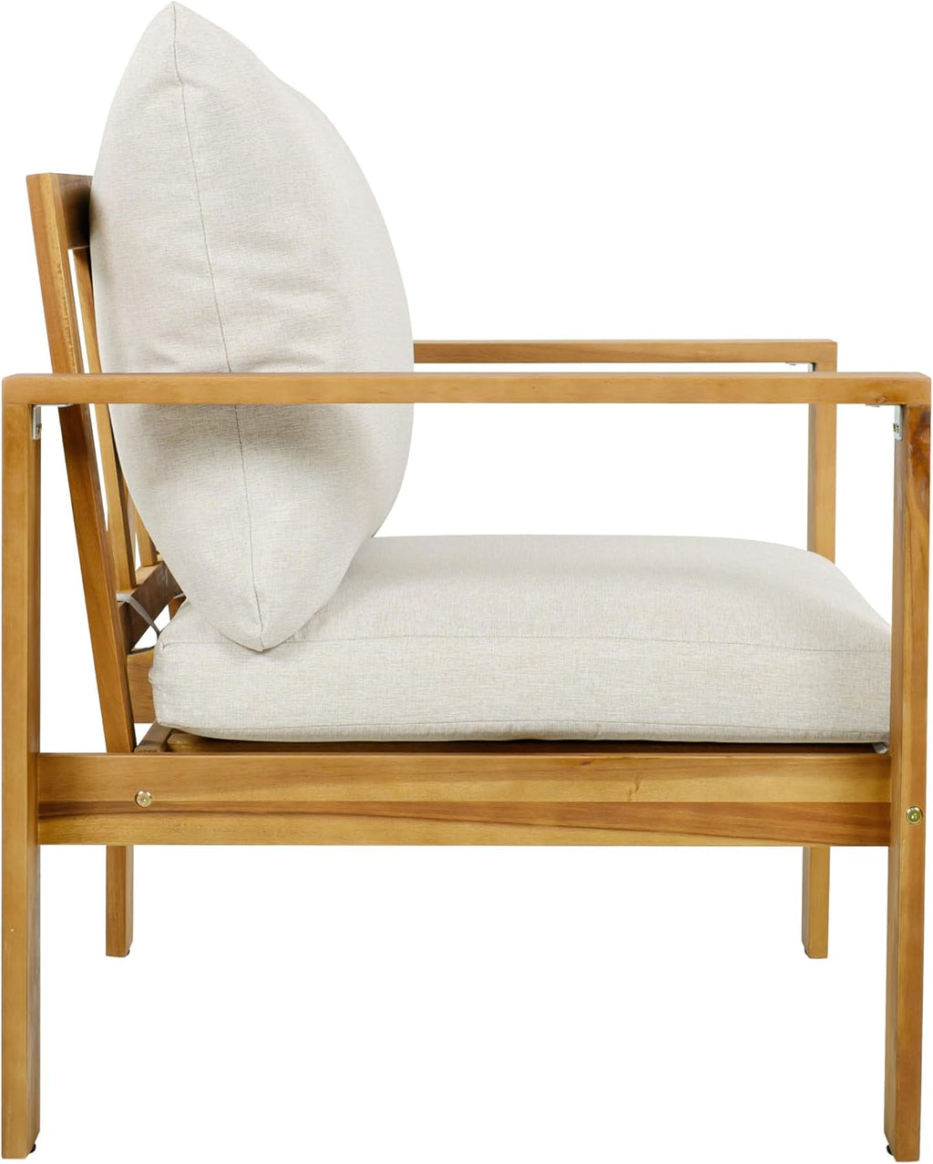 Merax 2 Piece Outdoor Patio Single Acacia Wood Chair with Water-Repellent Cushion, Transitional Lounge Armchair for Garden, Deck & Poolside