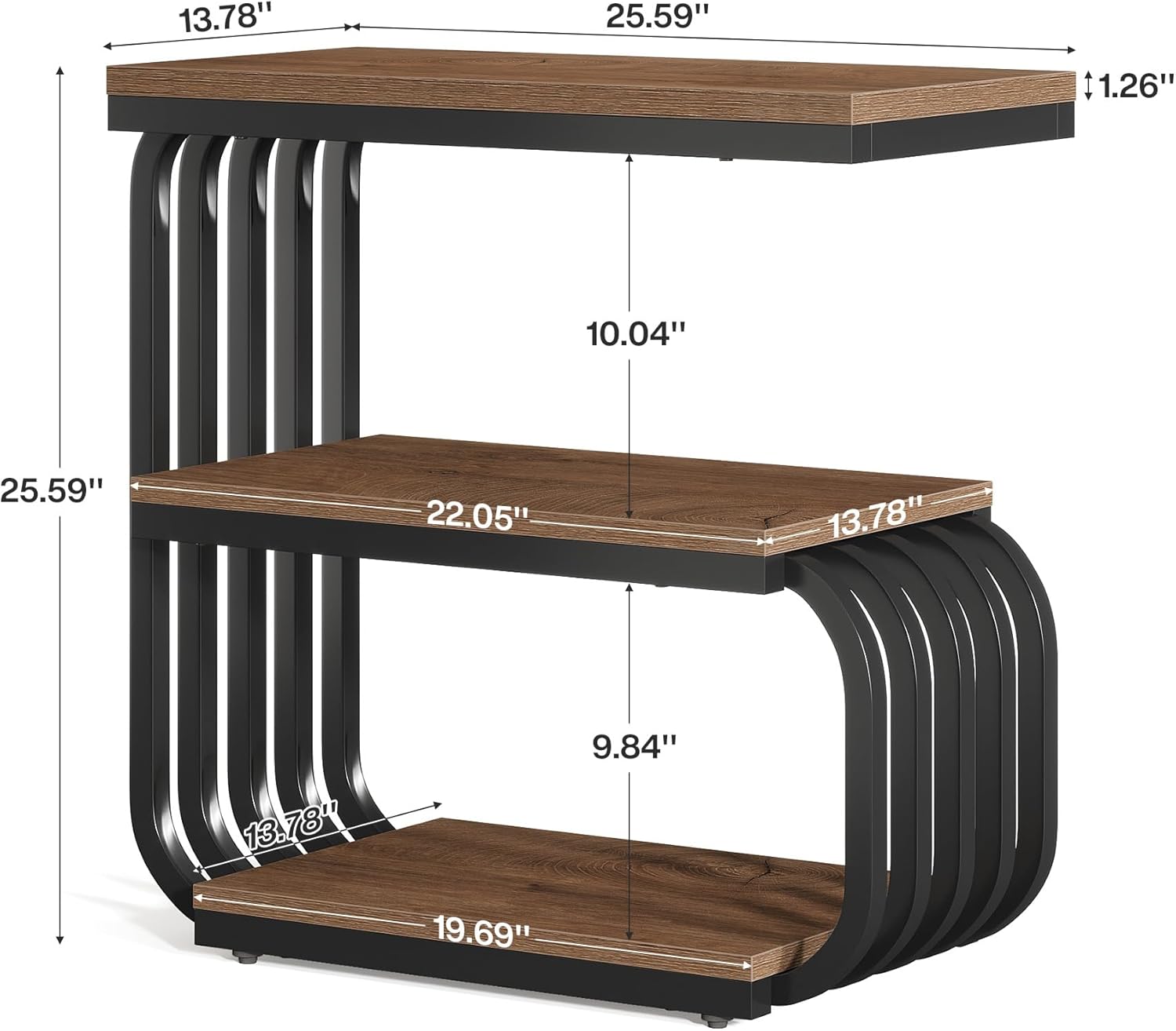Tribesigns Small End Table, Narrow Side or Bedside Stand, 3 Tier Design Accent Table with Metal Frame, Industrial Vintage Nightstand for Living Room, or Small Spaces (1, Brown)