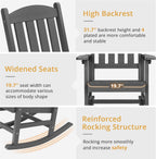 LUE BONA Outdoor Rocking Chair, HDPS Poly Rocking Chairs, All Weather Resistant Plastic Outdoor Indoor Porch Rocker, Heavy Duty Rocking Chair for Patio, Lawn, Garden, 300LBS, Dark Gray