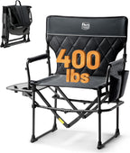TIMBER RIDGE Heavy Duty Camping Chair with Compact Size, Portable Directors Chair with Side Table and Pocket for Camping, Lawn, Sports and Fishing, Supports Up to 400lbs, Black