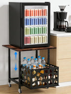 Mini Fridge Stand with Storage Basket 19.7", Beverage Refrigerator Stand with Wheels, Adjustable Height Mini Fridge Cabinet, Heavy Duty Fridge Table for Dorm, Office, Apartment, Kitchen (Brown)