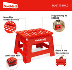 Goldblatt 8.5" Folding Step Stool for Adults and Kids, Lightweight Heavy-Duty Plastic Portable Foldable Stool with Non-Slip Top and Anti-Skid Feet, 300 lbs Capacity, Kitchen & Bathroom, Red