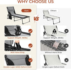 TLSUNNY Padded Folding Lounge Chair, Portable Reclining Chair with Pillow & Side Pocket, Outdoor 5-Position Adjustable Chaise Lounger with Carrying Handle, for Beach, Pool, Sunbathing (Black & Gray)
