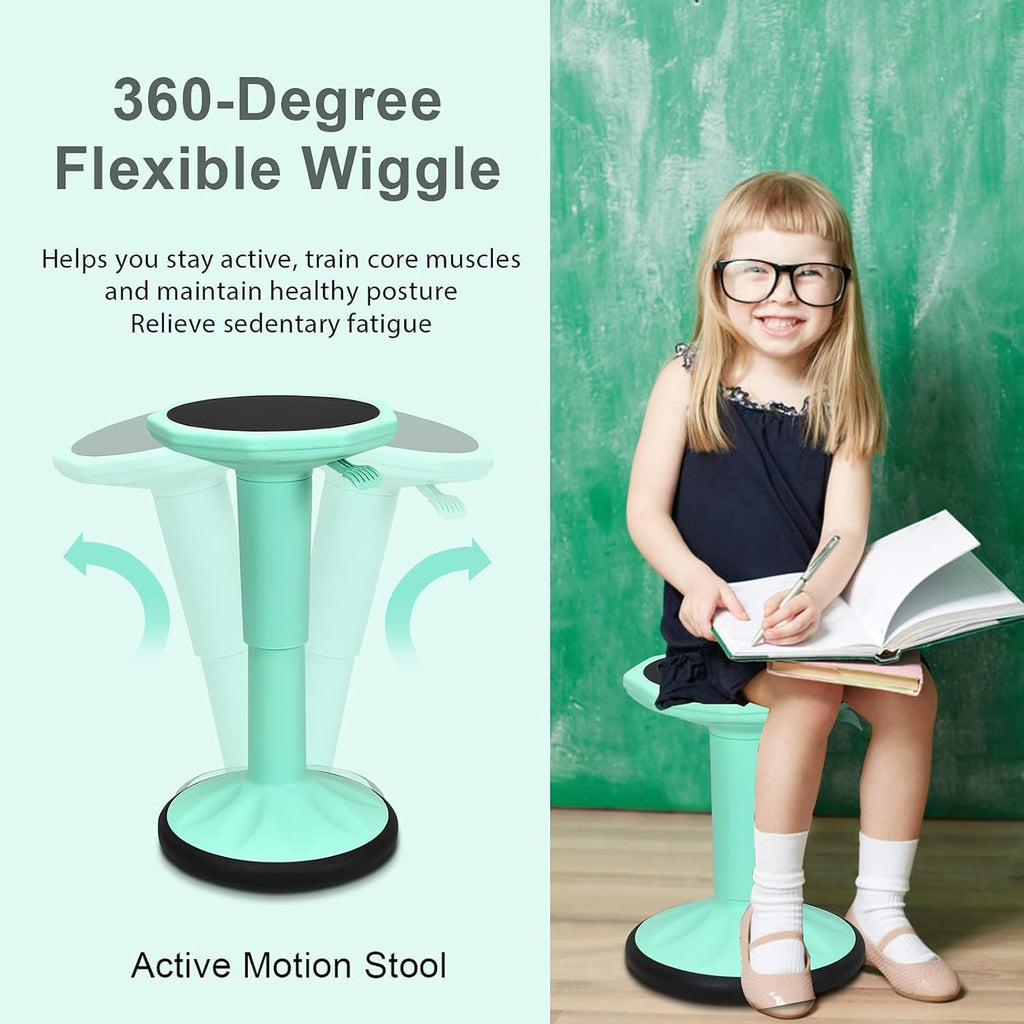 GLACER Wobble Stool, Wiggle Stool for Classroom Seating, 24" Active Learning Stool w/Adjustable Height, Sitting Balance Chair for School, Office Stand Up, Flexible Seating Wobble Chair (Green)