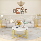 Lamerge Coffee Table Set of 3,Modern Faux Marble Top with Golden Frame,1 Coffee Table & 2 Accent Table, Living Room Table Set, for Apartment,Office and So on,White & Gold (LCTR-W)