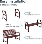 Grand patio 52" Farmhouse Outdoor Bench, Garden Benches with Anti-Rust Aluminum Powder Coated Frame, Faux Wood Grain Finish Frame Patio Bench for Front Porch, Red