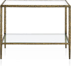 24/7 Shop at Home Lalia Modern 30-inch Metal End Table with Tempered Glass Top and Shelf, Hammered Steel Frame for Living Room, Matte Gold