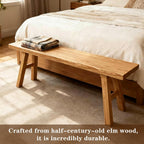Reclaimed Elm Rustic Entry Way Benches Seat-Farmhouse Indoor Solid Wooden Noodle Bench,Maximum Load 880IB,Handcraft for Entryway Bedroom/Living Room/Dining Room