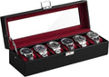 ProCase 6 Slot Watch Case Box for Men, PU leather Man Watch Organizer with Soft Pillow, Lockable Watch Collection Storage Holder with Glass Display Lid, Fathers Day Gift for Dad -Winered