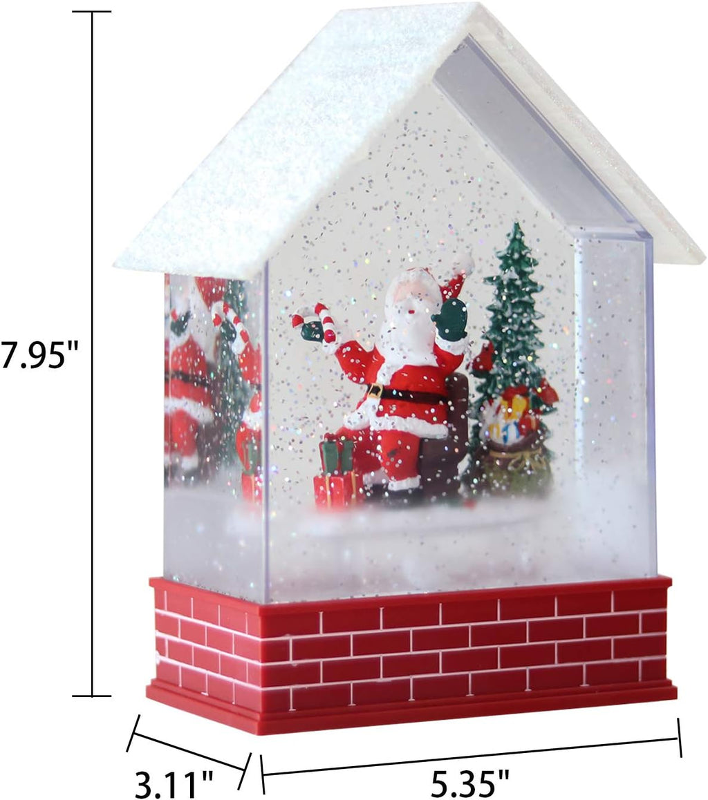 Eldnacele Musical Snow Globe House with Timer, Lighted USB/Battery Operated Swirling Singing Water Glittering Lantern, Christmas Snow Globes House Holiday Festival Decoration- Santa Claus