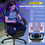 Gaming Chair with Footrest, Comfy Video Game Chairs for Adults Boys with Adjustable Lumbar Support, Linkage Armrests, Reclining Ergonomic Computer Chair for Gaming Office, 360°Swivel, Blue