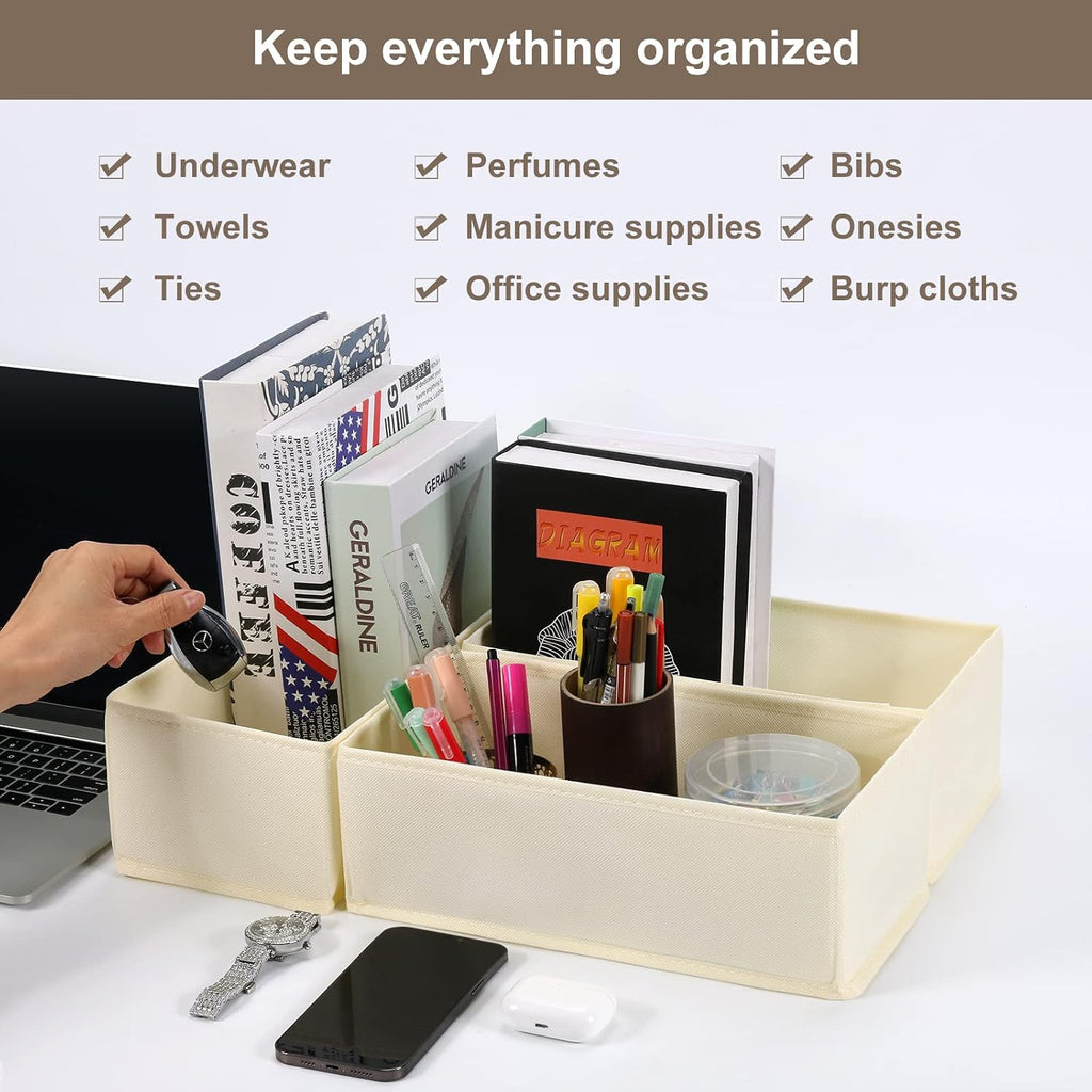 6 Pack Dresser Organizers - Drawer Organizers for Clothing & Baby, Woven-Fabric Storage Drawers (Beige