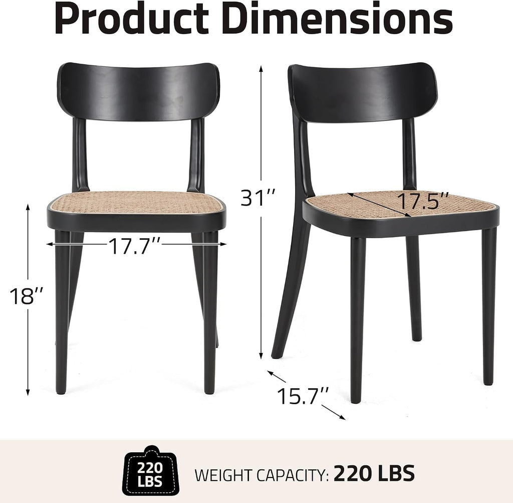 AVAWING Black Wood Dining Chairs Set of 4, Farmhouse Dining Chairs with Cane Seat and Curved Back for Kitchen & Dining Room