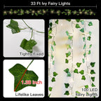 suddus Vine with Fairy Lights Battery Operated, 33ft100 LED Pothos String Lights with Remote, Leaf Lights for Bedroom, Room, Wall, Garden, Party, Wedding Dorm Decor(Warm White)